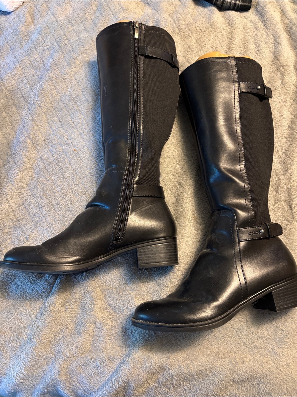 Franco Sarto Black Knee-High Leather Heeled Riding Boots